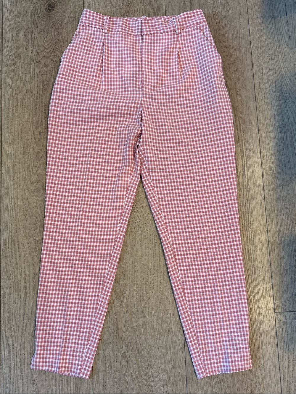 Gingham Pleated Seersucker Cigarette Pants XXS Slit Ankle